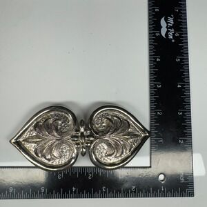 Vintage‎ Ornate Heart Shaped Belt Buckle Silver Tone Filigree Scrollwork